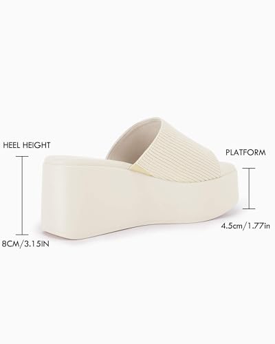Image of Coutgo Womens Platform Slides Sandals Square Open Toe Slip On Elastic Band Casual Lightweight Wedge Shoes