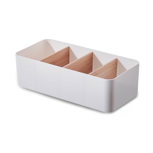 Schreibtisch-Organizer Weiß, 4 Fächer Bambus Büro Organizer...