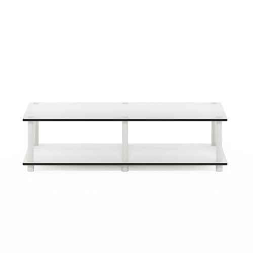 Image of Furinno JUST Toolless TV Stand, 2-Tier Wide Entertainment Center for TV up to 46 Inch, Open Shelf TV Console, for Living Room, Bedroom, White