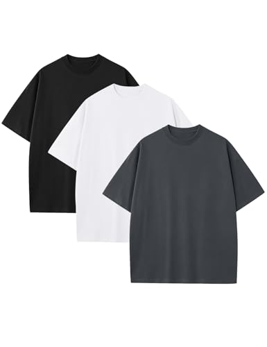 Image of Ogfao Mens Oversized T-Shirts Heavyweight Unisex Cotton T Shirts Baggy Loose Fit Basic Tees Plain Tshirts