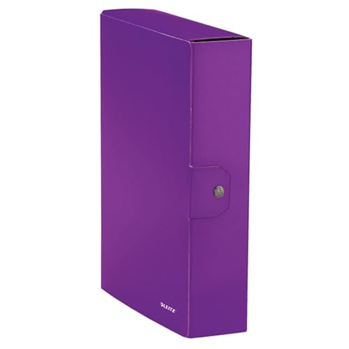 Leitz - Scatola portadocumenti con chiusura a bottone, Cartella progetti in cartone plastificato, Viola metallizzato, 25 x 35 x 8 cm, 39670062