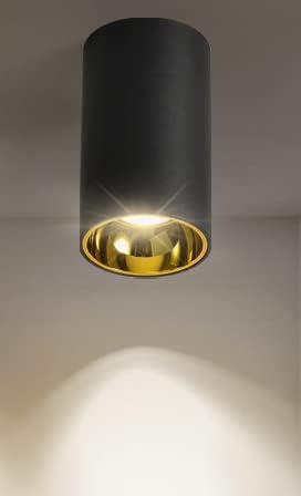 Image of blissbells Modern 12W LED Surface Ceiling Light | Black & Gold Cylinder Ceiling Lamp with Warm White Light | Decorative Downlight for Living Room, Bedroom & Office