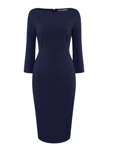 Image of Hobemty Women's 3 /4 Sleeve Pencil Dress Boat Neck Elegant Wear to Work Midi Sheath Dresses
