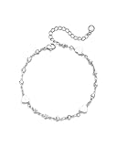 JEMARA 925 Sterling Silver Bracelet for Women Girls Adjustable Silver Love Heart Cubic Zirconia Bracelets Dainty Silver Jewellery Gifts for Women Valentine Gift 6.7+2inch