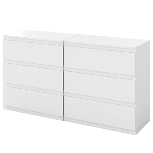 Liink1Ga Conjunto de 2 Cómoda Blanca Dormitorio Ancho 70 cm Cómodas Blancas con 3 Cajones/Mesitas de Noche Cajoneras Blancas Comoda y Aparador para Oficina Salón Dormitorio Pasillo Muebles/70x40x75CM