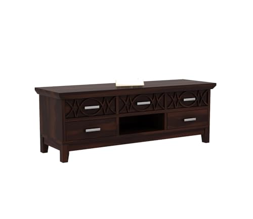 Image of Solid Sheesham Wood TV Unit for Living Room | TV Stand | TV Cabinet with Storage for Living Room and Hotel Furniture (Walnut Finish-02)