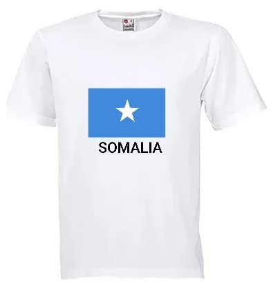 Somalia Flag White T Shirt with country name Size L