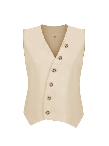 Womens Waistcoat Vest Top Sleeveless Blazers V Neck Button Up Dressy Casual Business Work Office Suit Light Khaki S