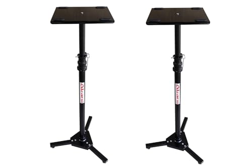 Image of Exito-Studio Monitor Speaker Stands /with Locking Safety Pin (Pack of 2) Metal Constructed Stands Ideal for Surround Sound, Bookshelf and Monitoring Speakers