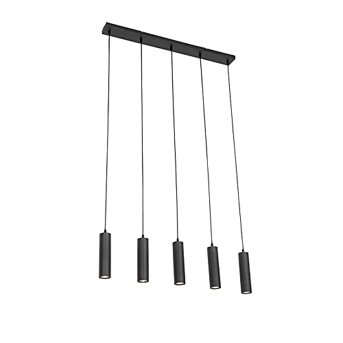 Qazqa - Modern Dining Room I Dining Table Pendant Lamp I Pendant Light Ceiling Black 5-Light - Jeana- - Modern - Suitable for LED GU10 | 5 Light - Steel Pendant Light - Suitable for Living Room I Ki