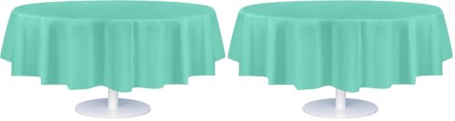 Image of Grandipity 24 Pack Premium Disposable Plastic Tablecloth 84 inch Inch Decorative Round Table Cover - Aqua