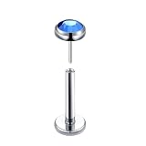 Hoisy Nariz Piercing Titanio 20G 0.8x8mm, Redondo con Circonita, Piercing Nariz Septum Plata Azul