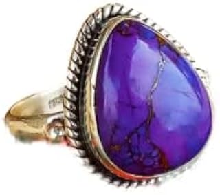 Christmas Gifts, Purple Copper Turquoise Ring, Healing Crystal Ring, Handmade Ring, Purple Mojave Turquoise Ring, Boho Ring, Charm Ring, Promise Ring, Hippie Ring, Water-drop Stone Ring, Women gift Ring