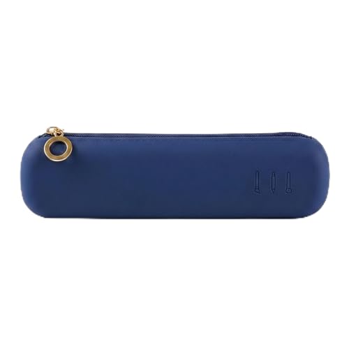 Estuche Rígido de Silicona con Cremallera para Lápices, Maquillaje y Brochas, Organizador Impermeable Lavable de 20 x 5 cm, Funda Compacta para Colegio, Oficina, Viaje y Accesorios, Color Azul Marino.