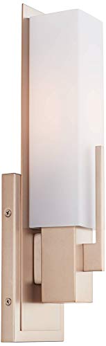 Image of Possini Euro Design Midtown Modern Wall Sconce Lighting Burnished Brass Hardwired 15 inch High Fixture Rectangular White Glass for Bedroom Bathroom Bedside Living Room Home Hallway Dining Kitchen