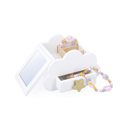 Janod Joyero con Aberturas Secretas - Viene con 1 Pulsera Unicornio y 1 Collie Unicornio - con Cajón y Espejo - 17cm x 11cm - óptimo Regalo de Cumpleaños - A Partir de 3 Años - J06462