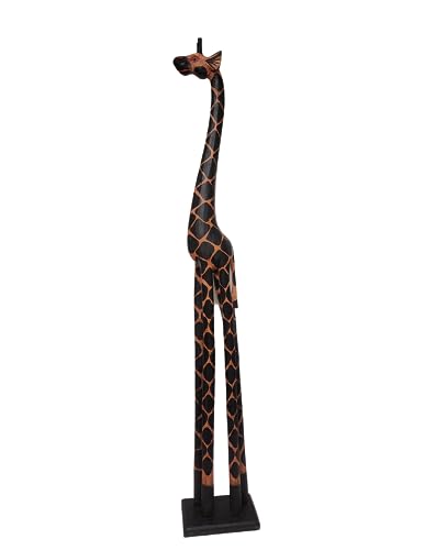 Estatua Africana de Jirafa Tall 5' de Madera Tallada a Mano