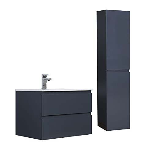 Meuble Salle de Bain 60 cm + Colonne Gris Anthracite Sorrento