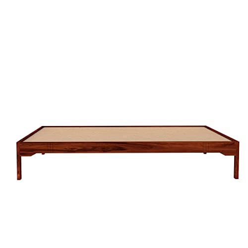 Image of STRATA FURNITURE Solid Sheesham Wood Mehraab Queen Size Bed Without Storage | Palang Cots Wooden Double Beds | Ideal Furniture for Living Room Bedroom (Honey Finish)