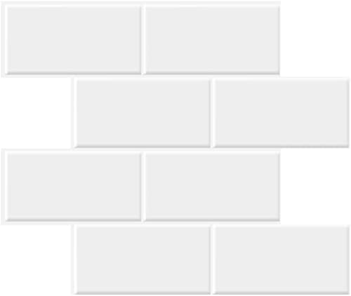 STICKGOO 10-Sheet Backsplash Peel and Stick Subway Tile Self Adhesive Vinyl Wall Tiles Stick on Backsplash for Kitchen and Bathroom(Thicker Design White with White Grout)
