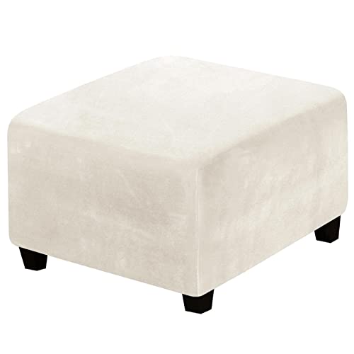 Amusingtao Square Ottoman Slipcover Covers,Velvet Stretch Footstool Protector Covers Washable Dirt Resistant(beige)