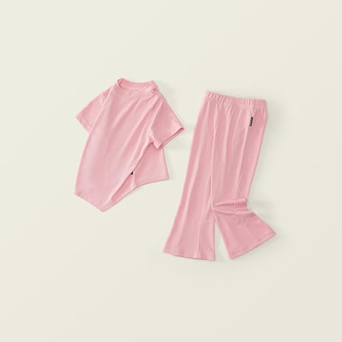 BILIKEYU Toddler Little Girls Summer Outfits Short Sleeve Crewneck Asymmetric Shirts and Elastic Waist Flared4