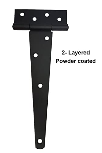 Qcaa Heavy Duty, 12” Steel Tee Hinge, Elegant 2-Layered Frosted Matte Black, Powder Coated, 6 Pack #TOP3
