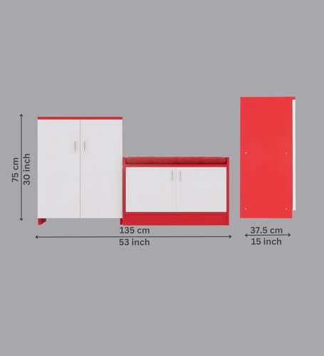 Image of SPECIALITY PANELS Shoe Rack with Cushioned Seating Bench | 2 Door Shoe Cabinet with Storage | Shoe Organizer for Entryway Home Living Room | Combo Set of 2 | DIY Assembly | Red and White