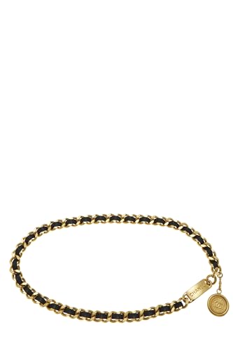 Pre-Loved Gold & Black Leather Chain Belt, Black