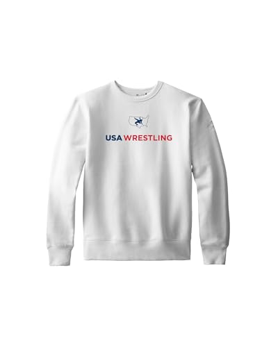 RUDIS USA Wrestling Logo Youth Comfort Fleece Crewneck - White MD