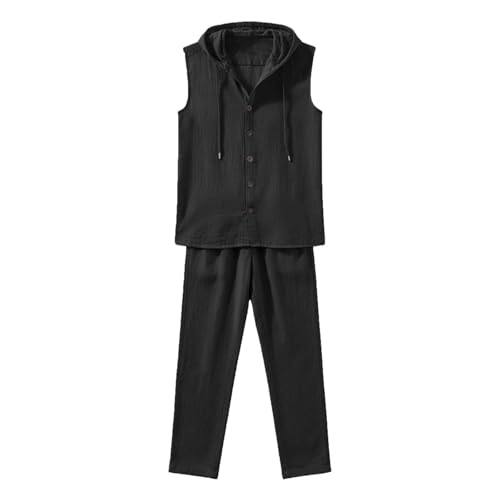 Survêtement d'été en lin pour homme avec t-shirt et pantalon droit