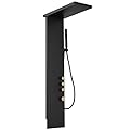 BWE 3 IN 1 Shower Panel Tower System Stainless Steel Shower Panel Rainfall Shower Head with Handheld Shower and Massage Body Jets Wall Mount Shower System,Matte Black