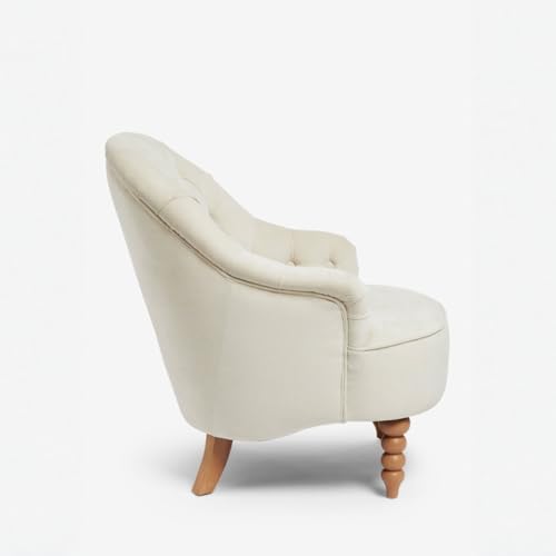 Image of Kingsman Furnitures Luxury Loriel Ashley Single Seater Sofa for Living Room | 1 Seater Tufted Wing Chair Sofa with Padded Arms | Medium Back Arm Chair Velvet Lounge Sofa Chair - Cream Linen Fabric