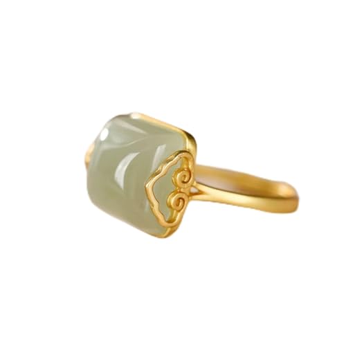 S925 Sterling Silver Xiangyun Hetian Jade Lady Temperament Simple Elegant Retro Open Jade Ring Rings Ring (Main Stone Color : Rings)