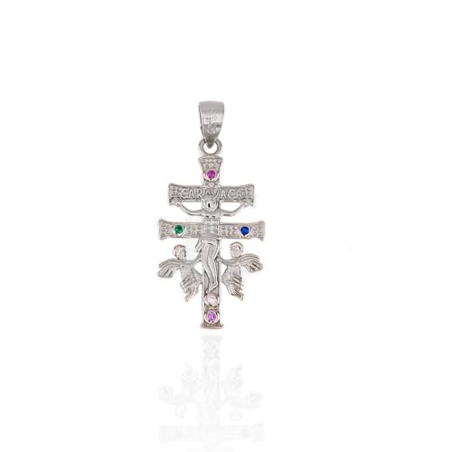 Minoplata Cruz de Caravaca de Plata de ley rodiada con Circonitas 26mm x 14mm