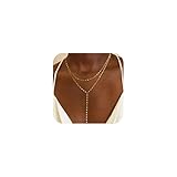 Fimhut Lariat Gold Necklace for Women, Dainty Long Necklaces 14k Gold Plated Y-Shaped Necklace Trendy Water Wave Chain Necklaces Simple Jewelry for Women Gift.Waterproof and Colorfast Jewelry