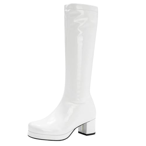 Agodor Women's 70's Gogo Boots Chunky Knee High Platform Boots with Zipper