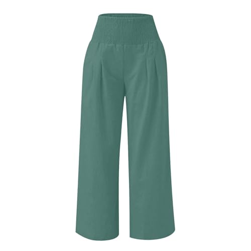 Girls Cotton Linen Pants Plain Lightweight Breathable Trendy Pants Elastic Waist Wide Leg Loose Casual Trouser3
