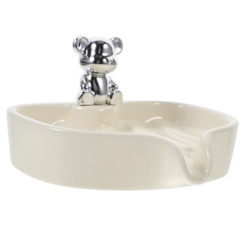 WOONEKY Bear Soap Holder Ceramic Soap Dish Draining Tray Decorative Soap Case for Shower