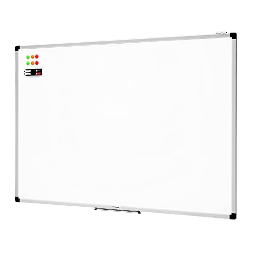 Amazon Basics Tableau blanc magnétique avec cadre en aluminium et porte-marqueurs Effaçable à sec, 120 cm x 90 cm