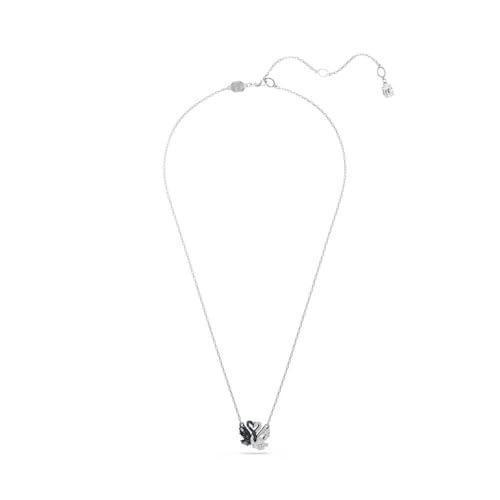 Swarovski Pendentif Swan, motif avec 2 cygnes entrelacés, ornés de cristaux noirs et blancs, taille ronde et marquise, en métal rhodié et au placage ruthénium