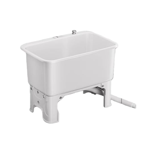Askifozキッチンシンク 簡易流し台 モップ洗面台 屋外用 プラスチック 低い ガーデン流し台 蛇口なし 自立型 深型シンク ガーデン キャンプ 家庭 工場 組立簡単 持ち運び可能 (ホワイト,60×40×46.5cm + ワンタッチ排水口) [並行輸