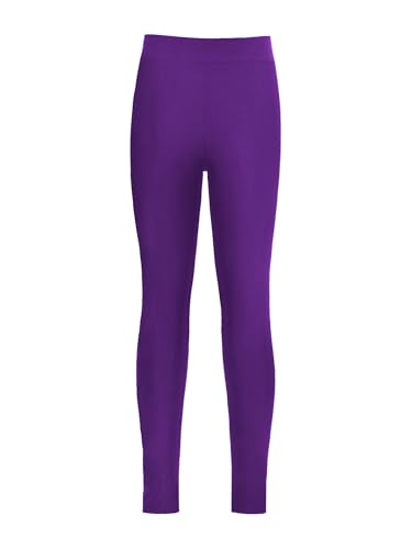 HULIJA Leggings largos para niñas, cintura elástica, mallas deportivas, pantalones de ballet, mallas interiores, yoga, pilates, fitness, morado oscuro, 134-140