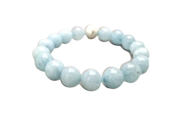 Bracelet aigue-marine 10mm unisexe élastique de 7 pouces pour méditation stbr-03078