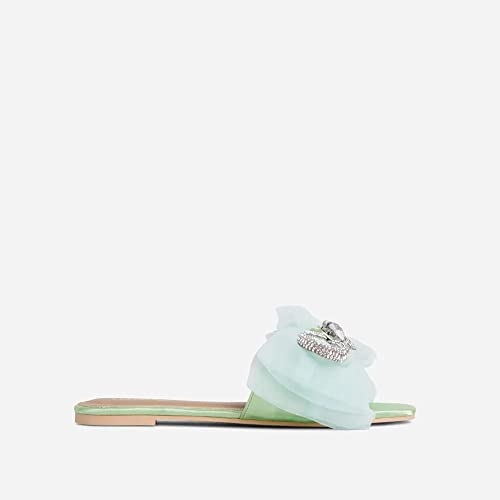 MissHeel Tulle Bow Flat Sandals with Rhinestone4