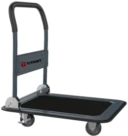 TITANT Foldable Push Cart Dolly (660 lbs Weight Capacity) Hand Truck with 360° Swivel Braked Wheels. Platform Trolley for Loading, Lifting, Carrying, Warehouse, Office, Home, Garden.