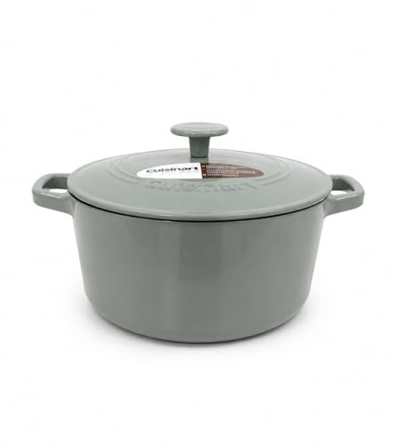Cuisinart Chefs Classic Enameled Cast Iron Dutch Oven with Lid Porcelain Enameled Interior Oven Safe Induction Compatible 5-Quart Round Gray/Sage