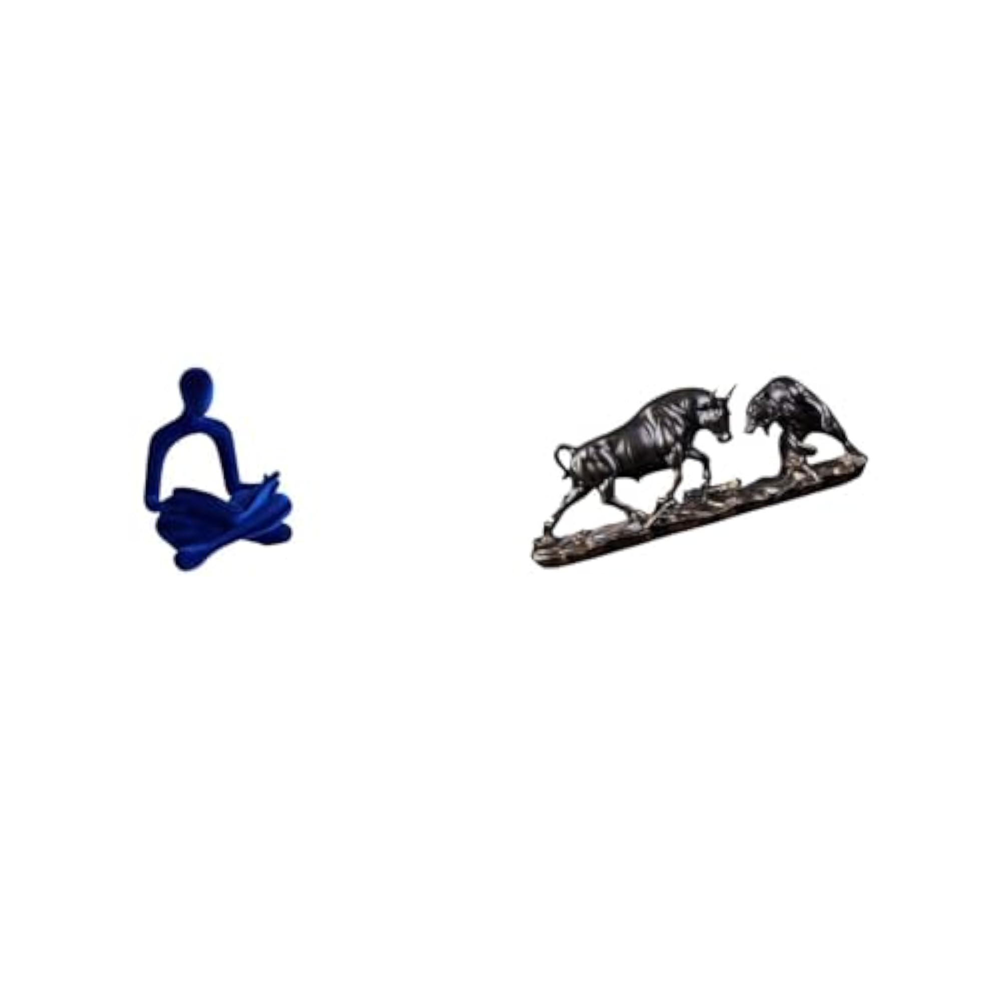 Abstract Human Thinker and Bull Bear Feng Shui Statue
