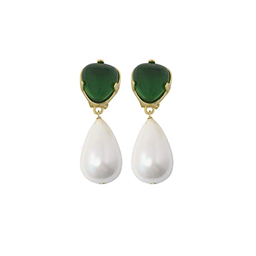 Kenneth Jay Lane Faux Aqua, Emerald & Pearl Drop Clip Earrings (Faux Emerald)