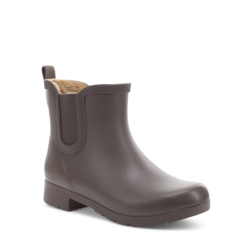 Image of Chooka Women's Delridge Waterproof Faux Fur Chelsea Rain Boot Slip On | Ladies pull-on street style shoes with plush lining, built for puddles, styled for the city